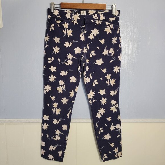 Gap Size 6 Navy Blue White Floral Signature Skinny Ankle Jegging Pants - Picture 1 of 10